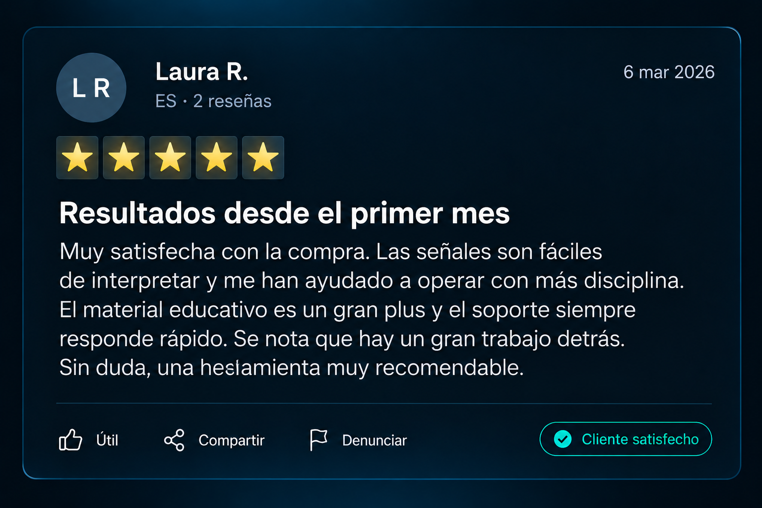 Captura de una reseña real de un cliente