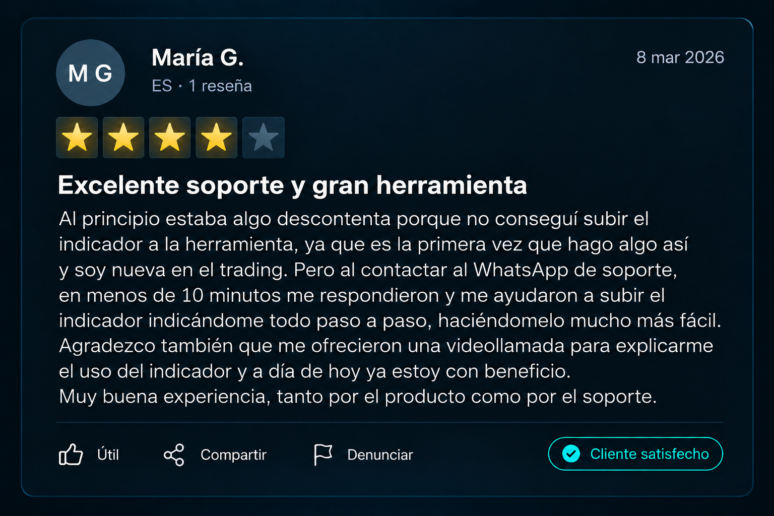 Captura de una reseña real de un cliente