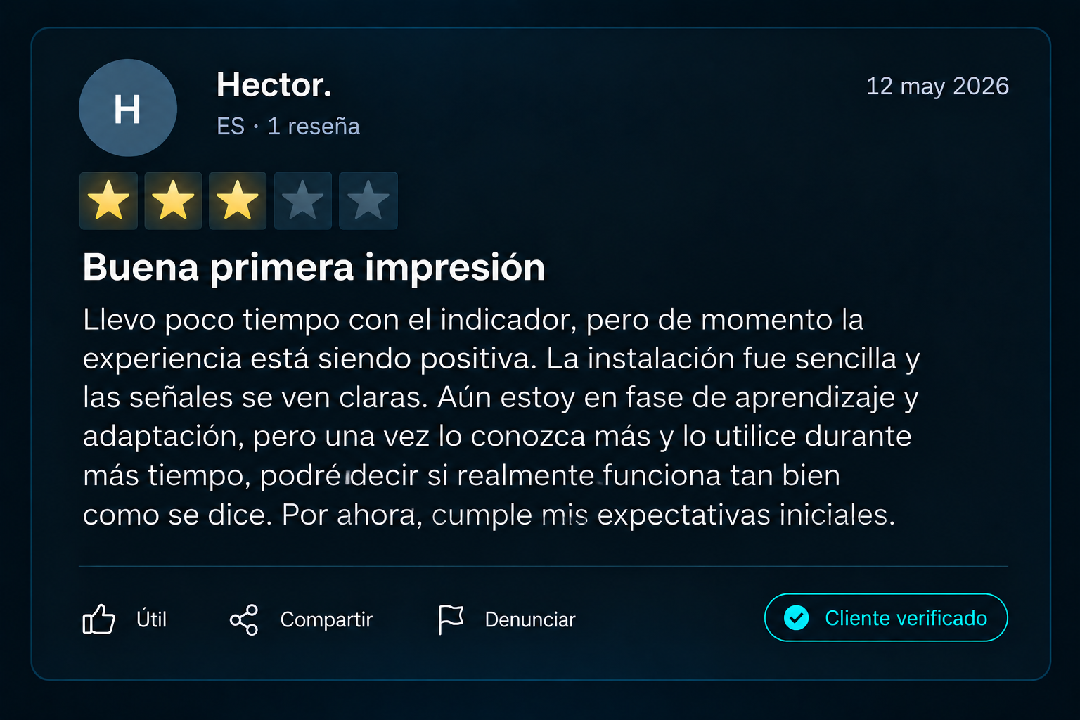 Captura de una reseña real de un cliente