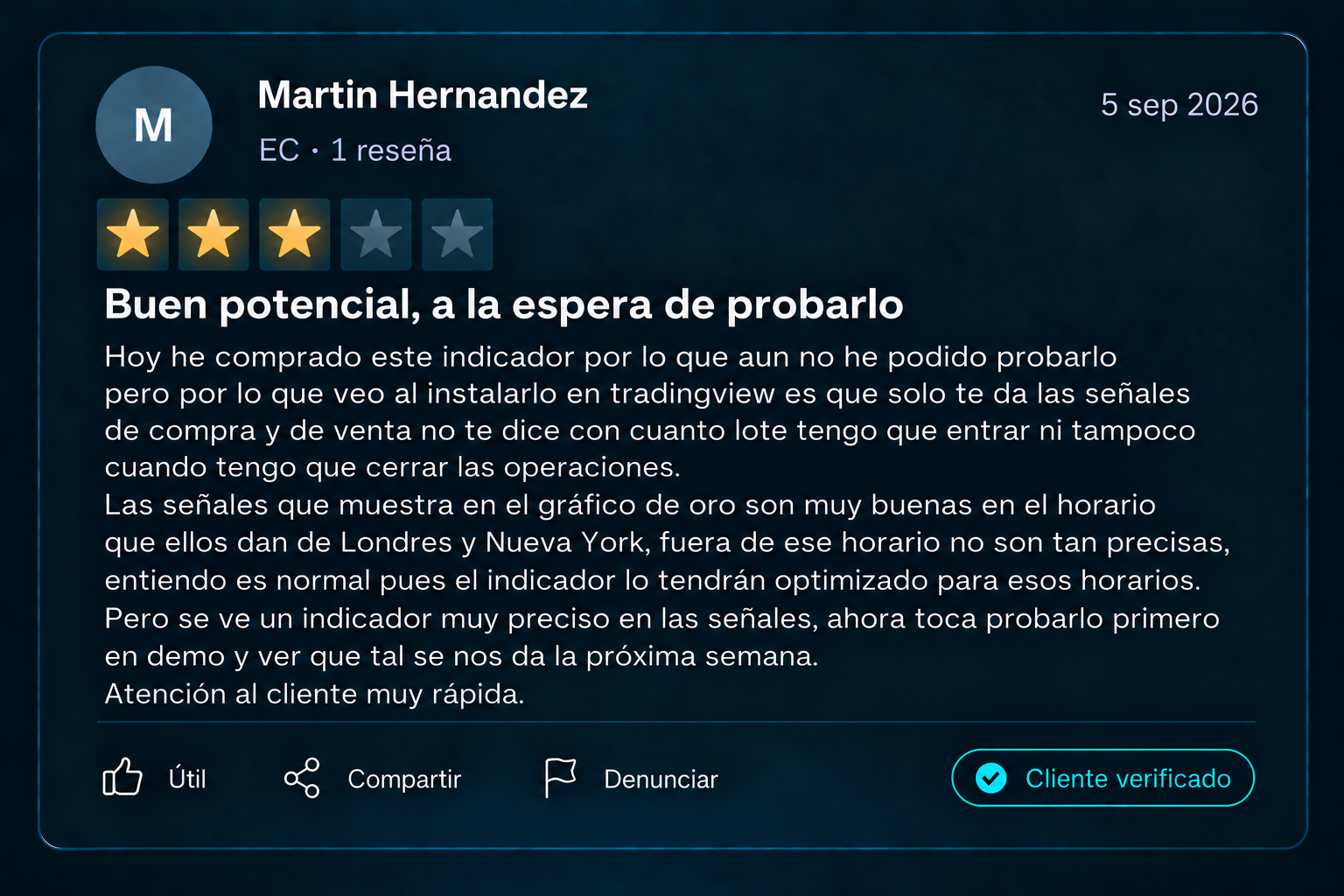 Captura de una reseña real de un cliente