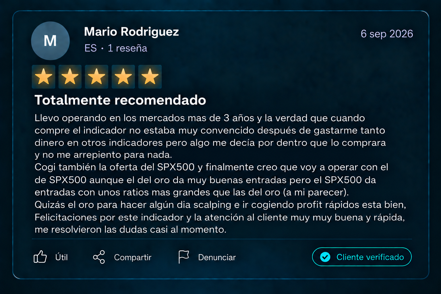 Captura de una reseña real de un cliente